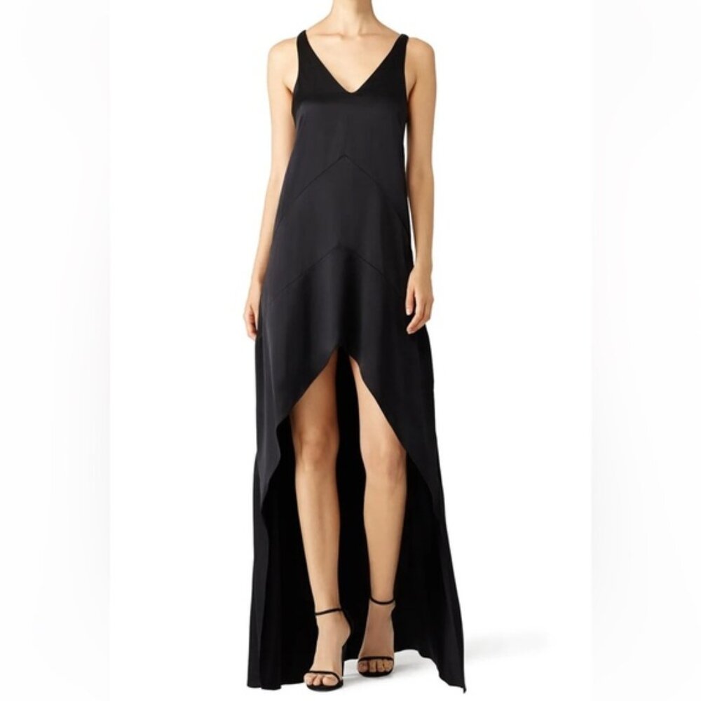 Narciso Rodriguez navy high low silk gown